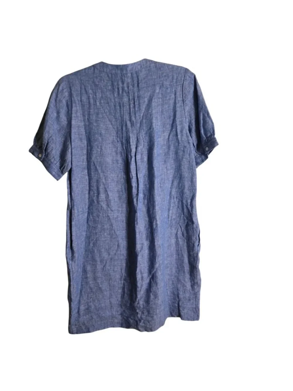 J. Mclaughlin Blue Linen Pintuck Puff Sleeve Pocket Dress Sustainable Size S